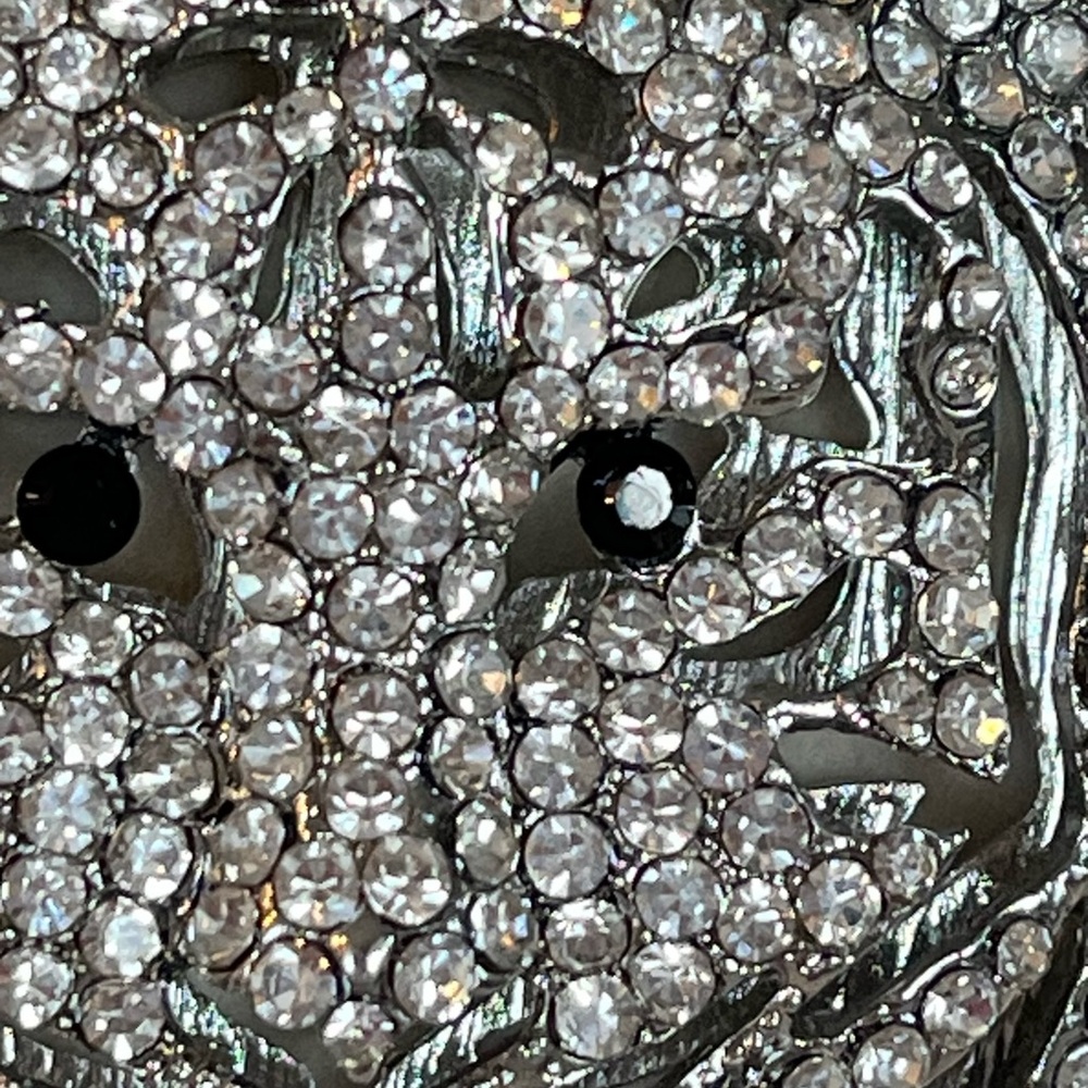 Large Silver Crystal Tiger Face Statement Pendant… - image 3